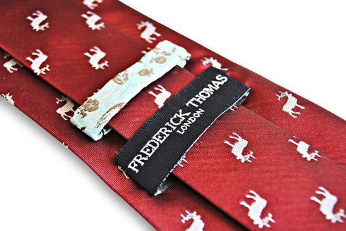 maroon red tie with white stag deer silhouette design